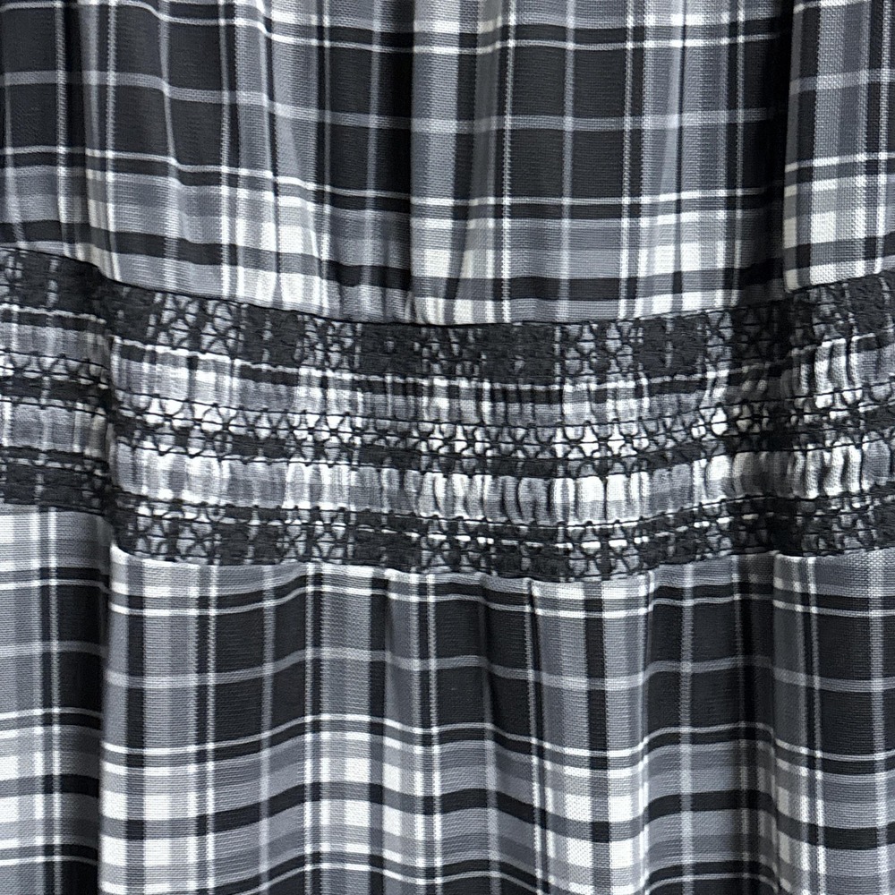 Terra Sky Dress 3X Black Gray Plaid Smocked Ruffle Midi Sheer Grunge 90s y2k - Picture 5 of 9